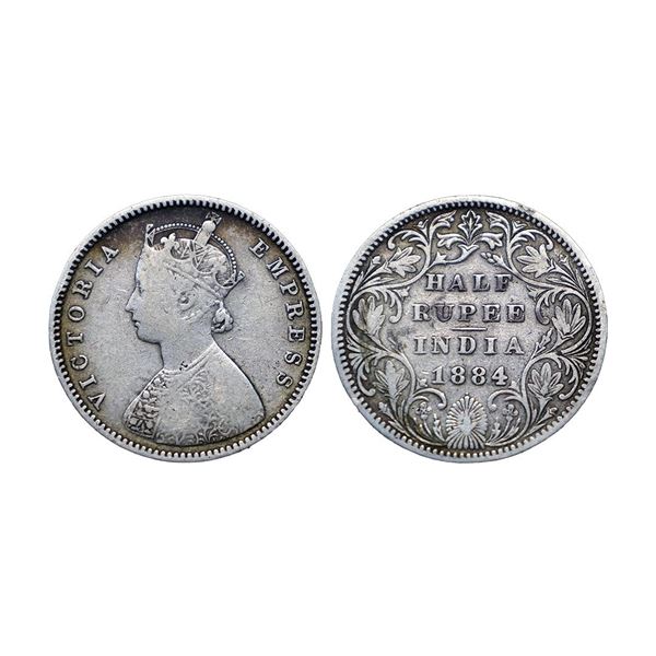Victoria Empress, Silver ½ Rupee, 1884, Bombay Mint, A / II / dot, (Prid 292).