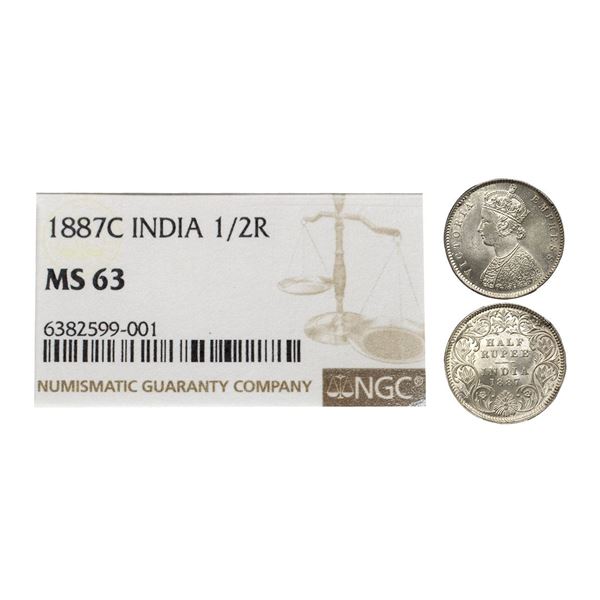 Victoria Empress, Silver 1/2 Rupee, 1887, Calcutta mint, A/I/'C' incused, PR 271; GK 637. NGC graded