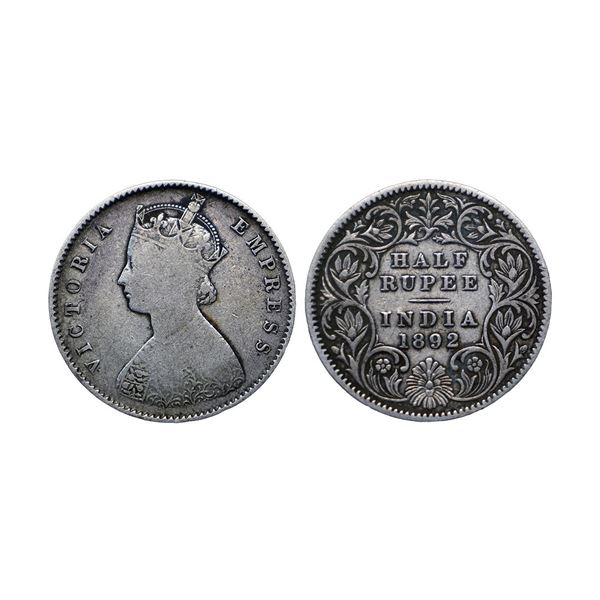 Victoria Empress, Silver ½ Rupee, 1892, Calcutta Mint, A / I / C incuse (Prid 276).