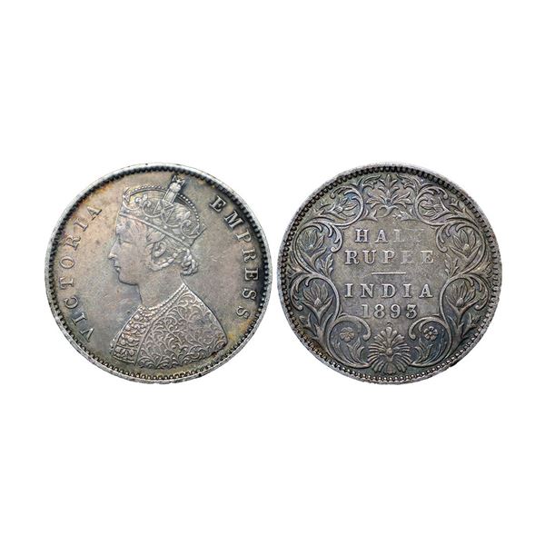 Victoria Empress, Silver ½ Rupee, 1893, Bombay Mint, A / I / B incuse (Prid 303).