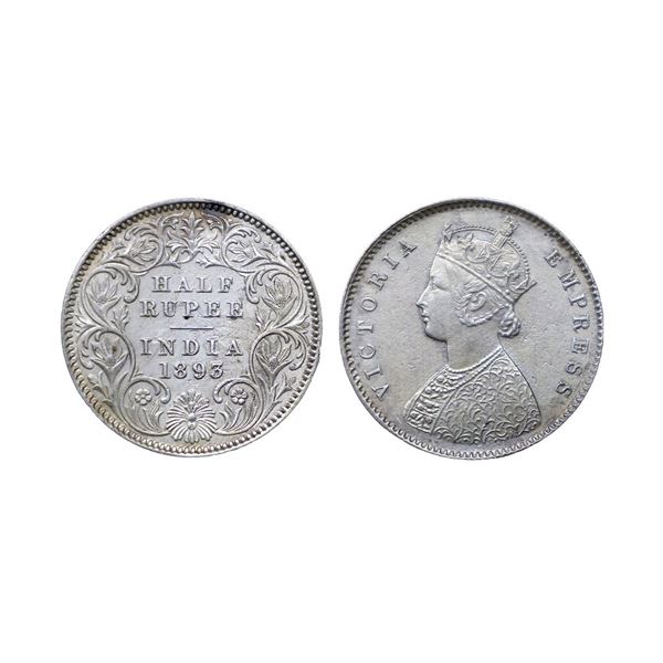 Victoria Empress, silver ½ rupee, 1893, Calcutta mint, A/I/'C' incused, PR 277; GK 649.