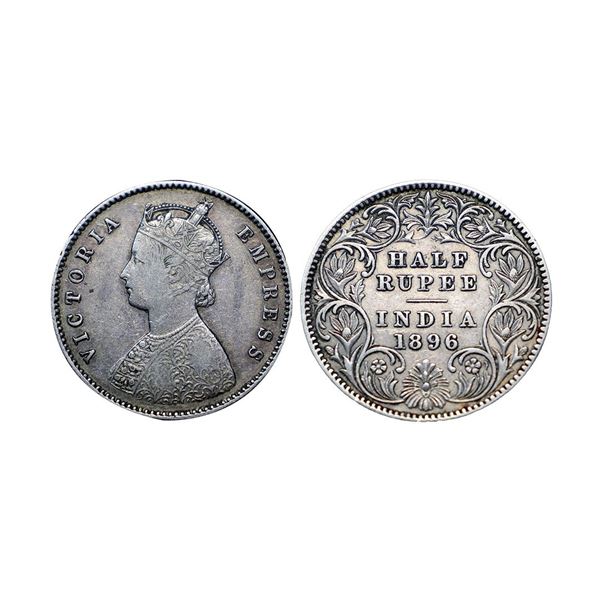 Victoria Empress, Silver ½ Rupee, 1896, Calcutta Mint, A / I / C incuse (Prid 279).