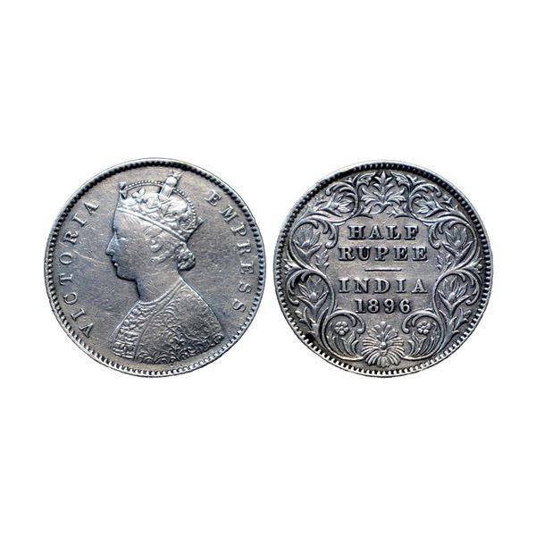 Victoria Empress, silver ½ rupee,1896, Calcutta mint, A/I/C incused, PR 279.
