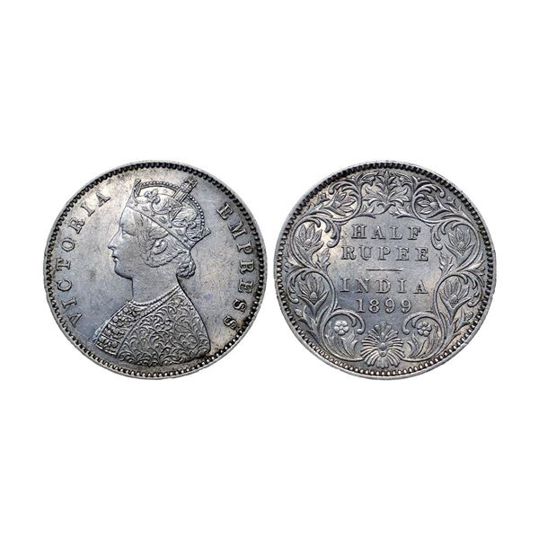 Victoria Empress, Silver ½ Rupee, 1899, Calcutta Mint, A / I / C incuse (Prid 282).