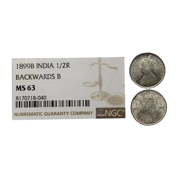 Victoria Empress, silver ½ rupee,1899, Bombay mint, A/I/'B' incused (inverted) , PR 307; GK 662. NGC