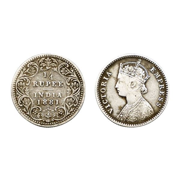 Victoria Empress, Silver ¼ Rupee, 1881, Bombay Mint, C / II / dot, Unlisted in Pridmore,
