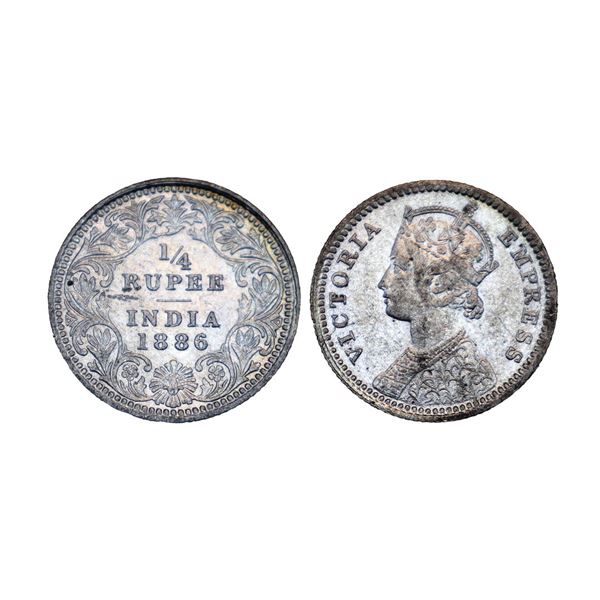Victoria Empress, silver ¼ rupee, 1886, Calcutta mint