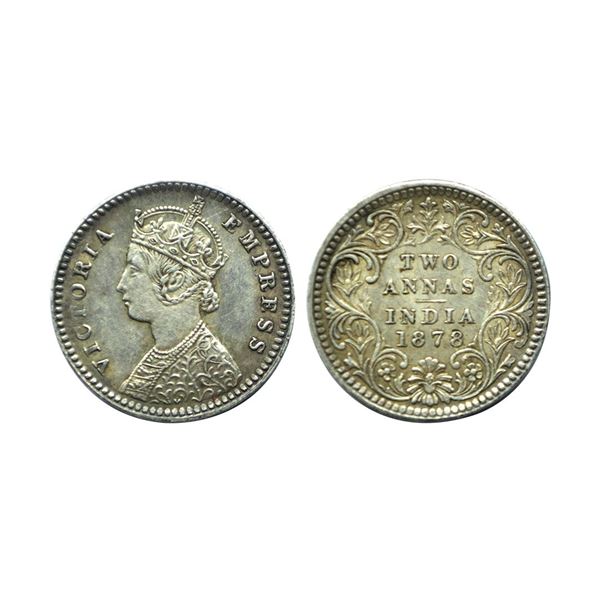 Victoria Empress, silver 2 annas, 1878, Calcutta mint, B/II/no mm, PR 493.
