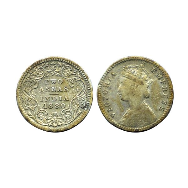 Victoria Empress, Silver 2 Annas, 1880, Calcutta Mint, B/II/'C' incused, PR 495.
