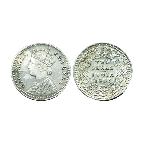 British India, Victoria, 1888, Silver 2 Annas,