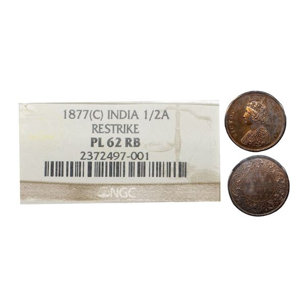 Victoria Empress, Proof Copper ½ Anna, Calcutta Mint, 1877, slabbed and graded by NGC, PL 62 RB.