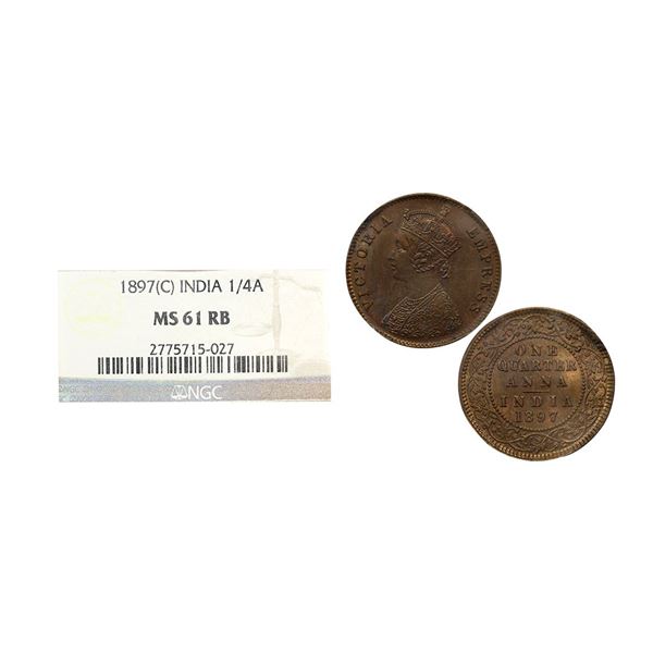 Victoria Empress, Copper ¼ Anna, 1897, Calcutta Mint, (Prid 630). Graded by NGC MS61RB