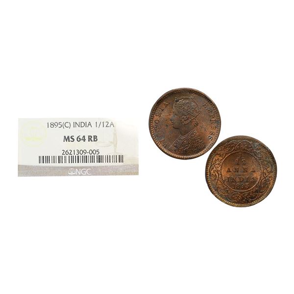 Victoria Empress, Copper 1/12 Anna, 1895, Calcutta Mint (Prid 800). Graded by NGC MS64RB.