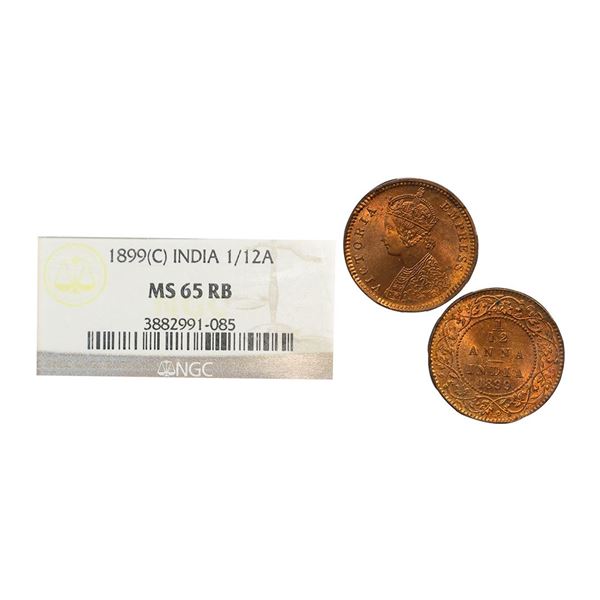 Victoria Empress, Copper 1/12 Anna, 1899, Calcutta Mint (Prid 804). Graded by NGC MS65RB.