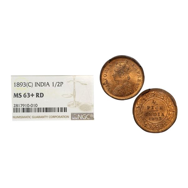 Victoria Empress, Copper, 1/2 Pice, 1893, Calcutta Mint, A/I, No mint mark. F. Prid 726. GK 873. NGC