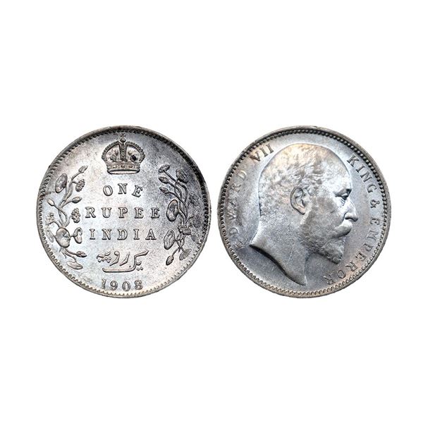 Edward VII King & Emperor, Silver Rupee, 1908, Calcutta Mint