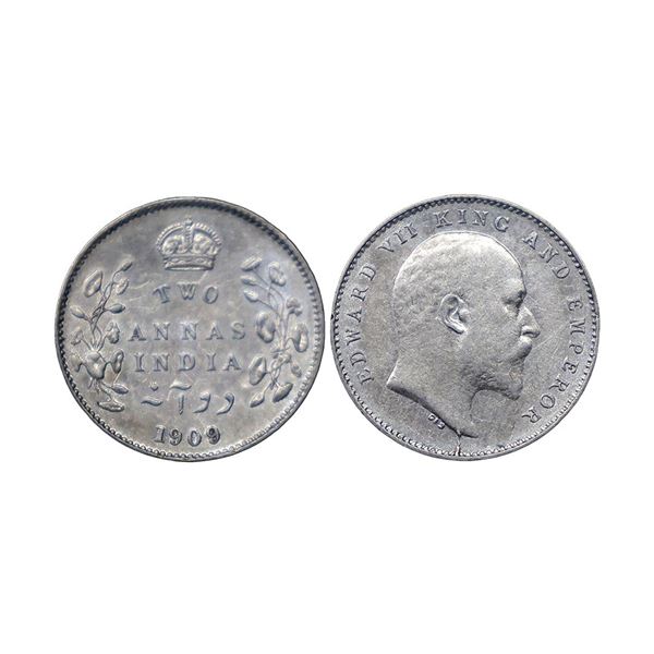 Edward VII, silver 2 annas, 1909, Calcutta mint, no mm, PR 562; GK 986,
