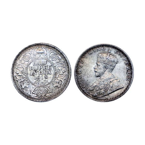 George V, Silver ½ Rupee, 1918, Calcutta Mint