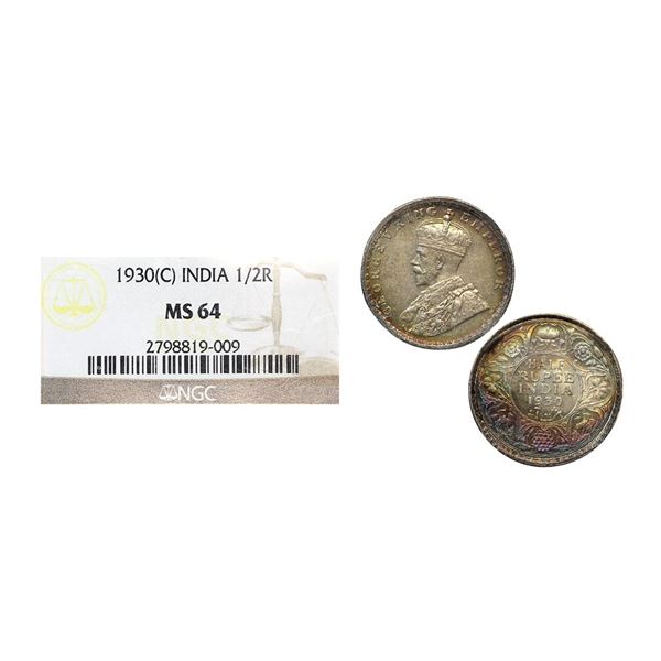 George V, Silver ½ Rupee, 1930, Calcutta Mint (Prid 332). Graded by NGC MS 64
