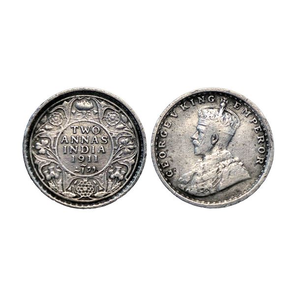 George V, silver 2 annas, 1911, Calcutta mint, no dot, pig type, PR 564; GK 1107,
