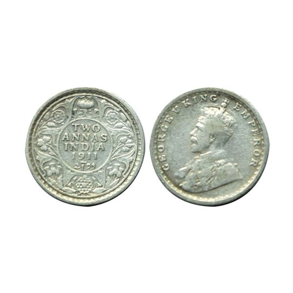 George V, silver 2 annas, 1911, Calcutta mint, no dot, pig type, PR 564; GK 1107,