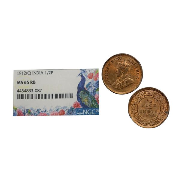 George V, Copper ½ Pice, 1919, Calcutta Mint (Prid 752). Graded by NGC MS65RB.