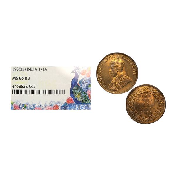 George V, Copper ¼ Anna, 1930, Bombay Mint (Prid 682). Graded by NGC MS66RB.
