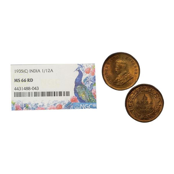 George V, Copper 1/12 Anna, 1935, Calcutta Mint (Prid 849). Graded by NGC MS66RD.