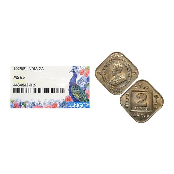 George V, Cupro Nickel 2 Annas, 1925, Bombay Mint (Prid 898). Graded by NGC MS65.