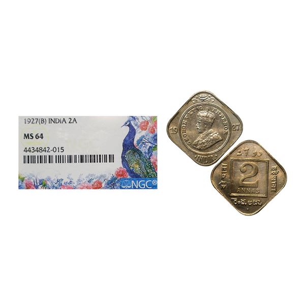 George V, Cupro-Nickel 2 Annas, 1927, Bombay Mint (Prid 900). Graded by NGC MS64.