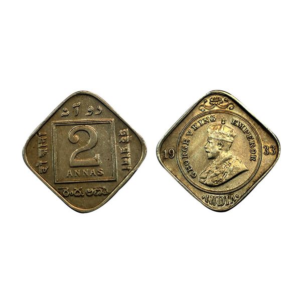 George V, Cupro-nickel 2 annas, 1933, Calcutta mint