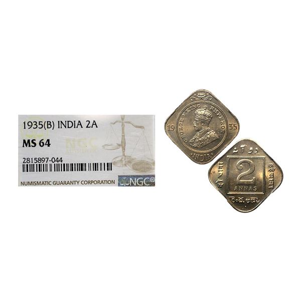 George V, Cupro-Nickel 2 Annas, 1935, Bombay Mint (Prid 902). Graded by NGC MS64.