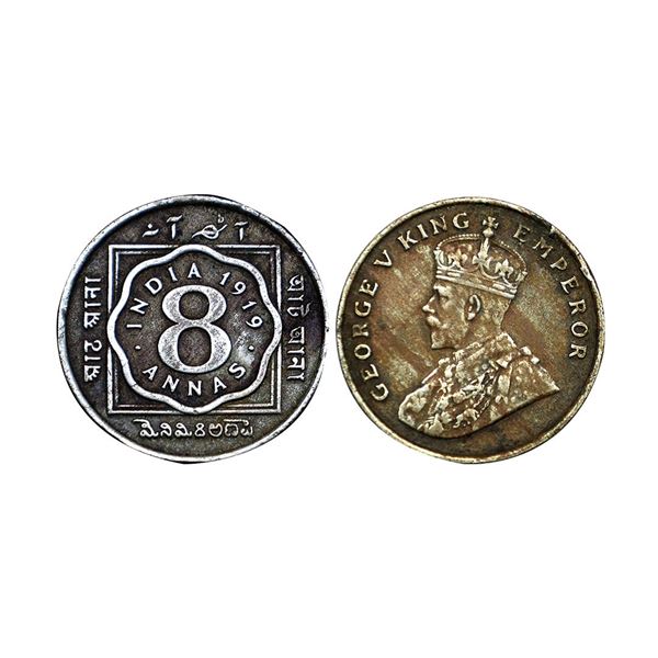 George V, Cupro-nickel 8 annas, 1919, Calcutta mint