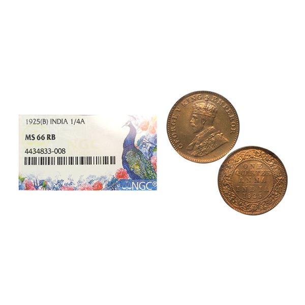 George V, Bronze ¼ Anna, 1925, Bombay Mint (Prid 678). Graded by NGC MS66RB.