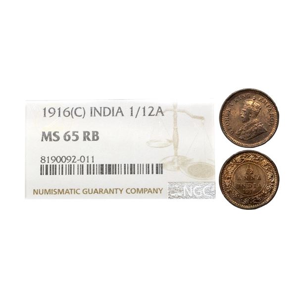 George V, 1916, Bronze 1/12 Anna, Calcutta Mint, (PR # 831), (GK #1227),