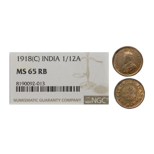 George V, Bronze, 1/12 Anna, 1918, Calcutta Mint, Graded MS65 RB