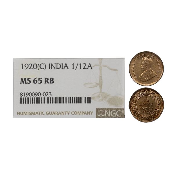 George V, Bronze, 1/12 Anna, 1920, Calcutta Mint, Graded MS65 RB