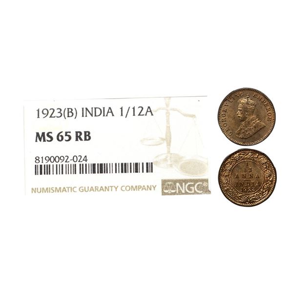 George V, Bronze, 1/12 Anna, 1923, Bombay Mint, Graded MS65 RB