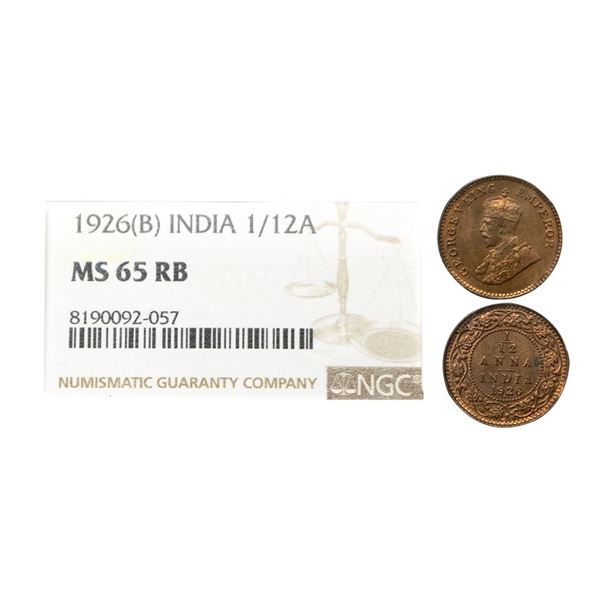 George V, Bronze, 1/12 Anna, 1926, Bombay mint, Graded MS65 RB