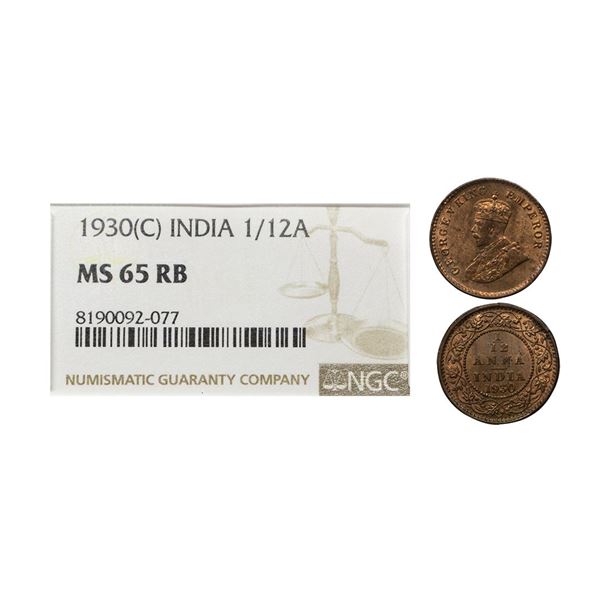 George V, Bronze, 1/12 Anna, 1930, Calcutta Mint, Graded MS65 RB
