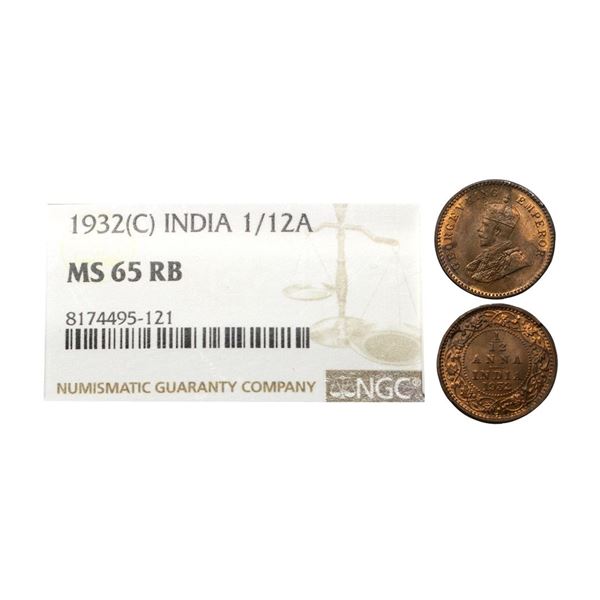 George V, Bronze, 1/12 Anna, 1932, Calcutta Mint, Graded MS65 RB