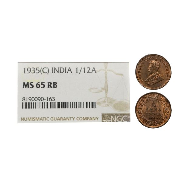 George V, Bronze, 1/12 Anna, 1935, Calcutta Mint, Graded MS65 RB