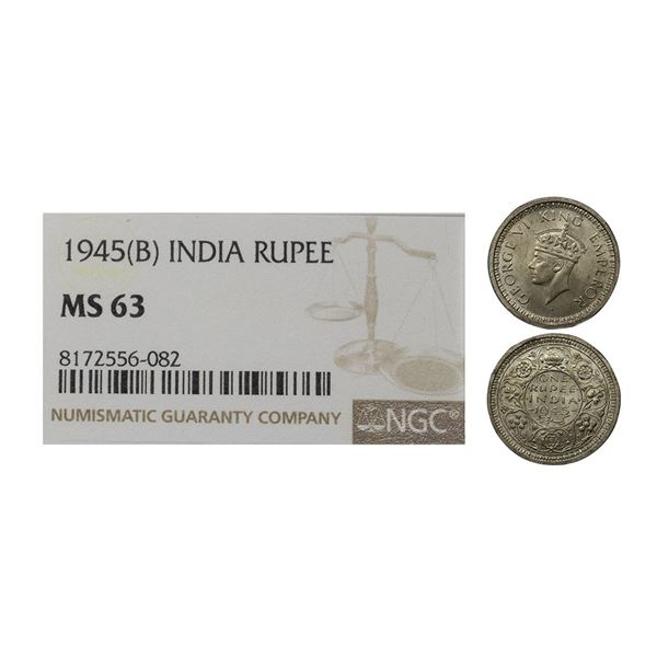 George VI, Silver Rupee, 1945, Bombay Mint (Prid 246). Graded by NGC MS63