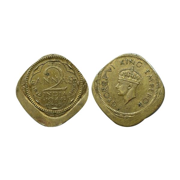 George VI, nickel brass error 2 annas, 1944, Bombay mint,