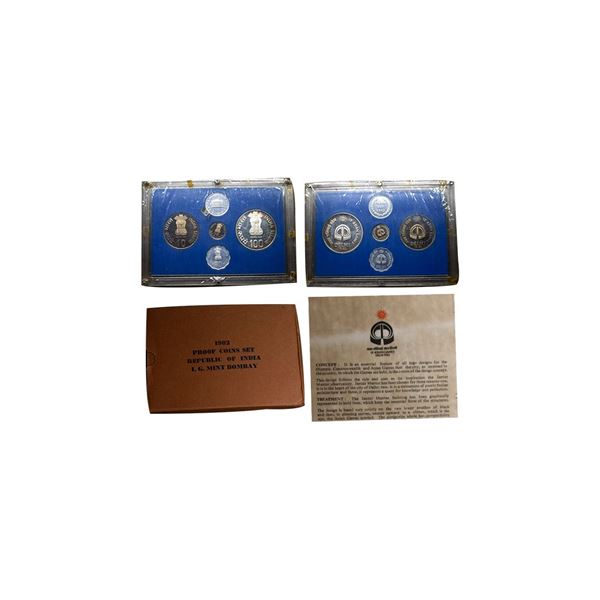 1982, IX Asian Games, Proof set of 4 coins, 100 rupees, 10 rupees, 25 paise and 10 paise, Bombay min