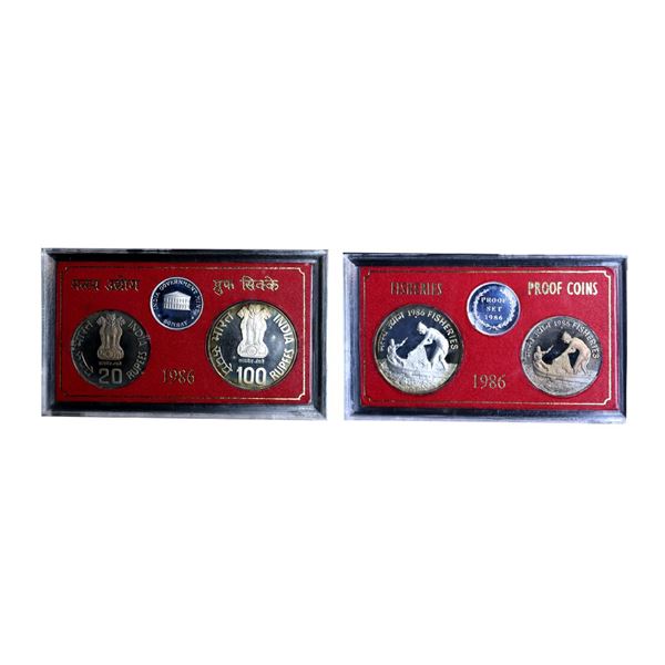 1986 Proof Set, Fisheries, set of 2, Rupees 20 and 100. In immaculate condition, within original pac