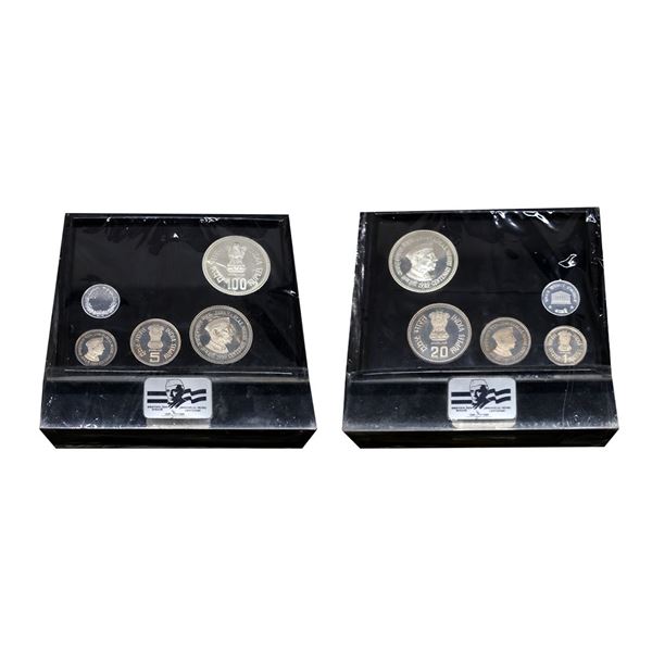 1989 Proof Set, Jawaharlal Nehru Centenary, set of 4, Rupee 1 to 100 with stand. The outer box sligh