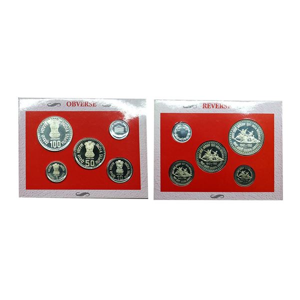 1993 Proof Set, Quit India Movement, set of 4, Rupee 1, 10, 50 & 100. In immaculate condition, withi