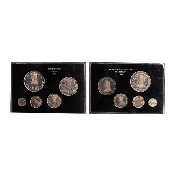 1997 Proof Set, Subhas Chandra Bose Centenary, set of 4, Rupees 2 to 100. In immaculate condition, w