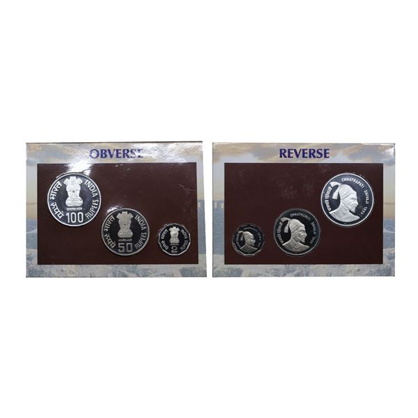 1999 Proof Set, Chhatrapati Shivaji, set of 3, Rupees 2 to 100. In immaculate condition.